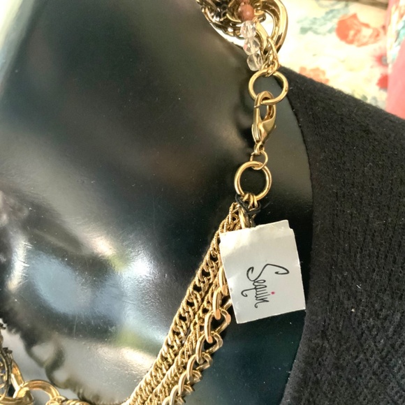 Multi Strand🩷SOLD🩷 BEADED CHUNKY STATEMENT NECKLACE SEQUIN ⭐️ NWT WOOD GLASS - Picture 9 of 14